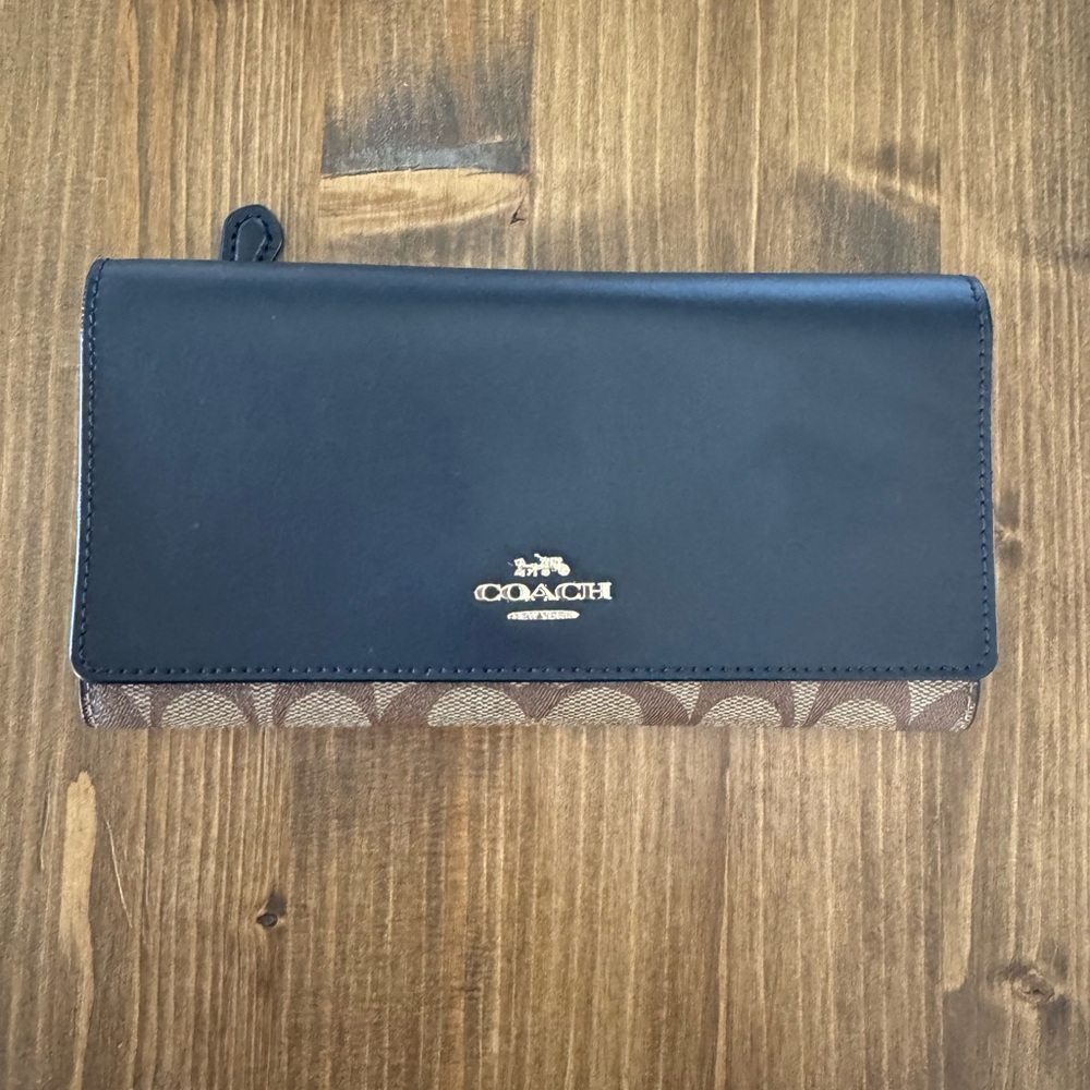 Coach Navy and Tan Signature Wallet